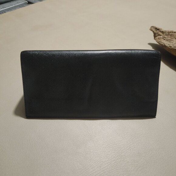 Prada Wallet Milano Black Leather Vinyl Long Metal Zipper Card Slots Pockets - Picture 11 of 15